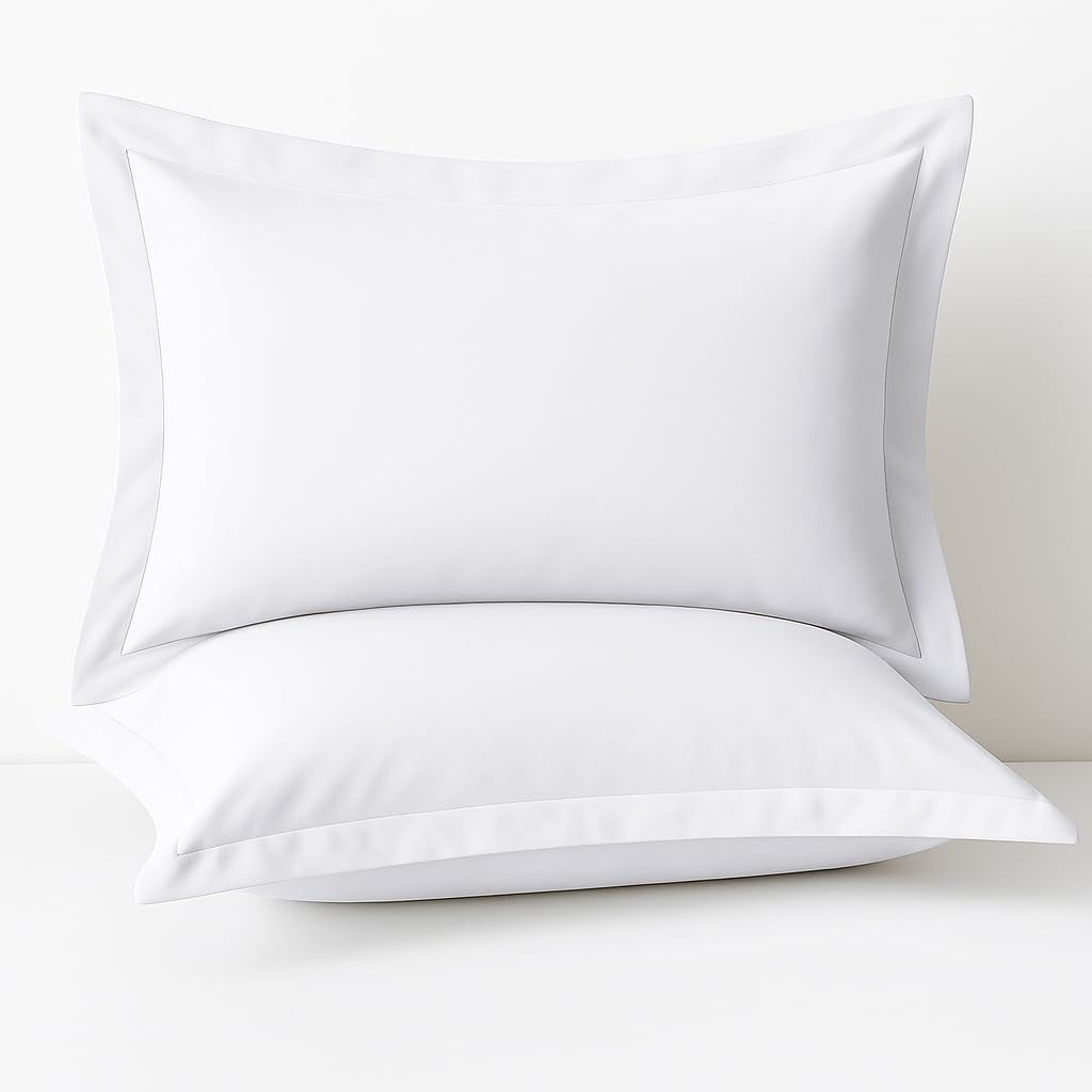 2 Pack Pillow Shams King Size 20X40 – 600 Thread Count 100% Organic Cotton White Pillow Covers with 2 Inch Decorative Flange, Soft & Smooth Premium Hotel-Quality Pillowcases Set of 2