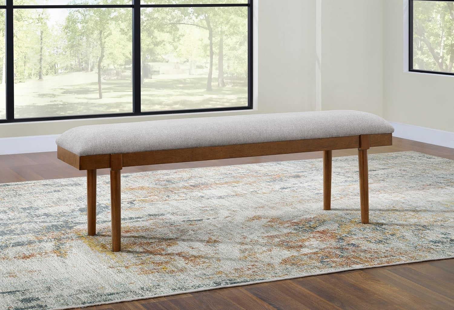 Lyncott 59" Upholstered Solid Wood Frame Dining Bench, Gray/Brown