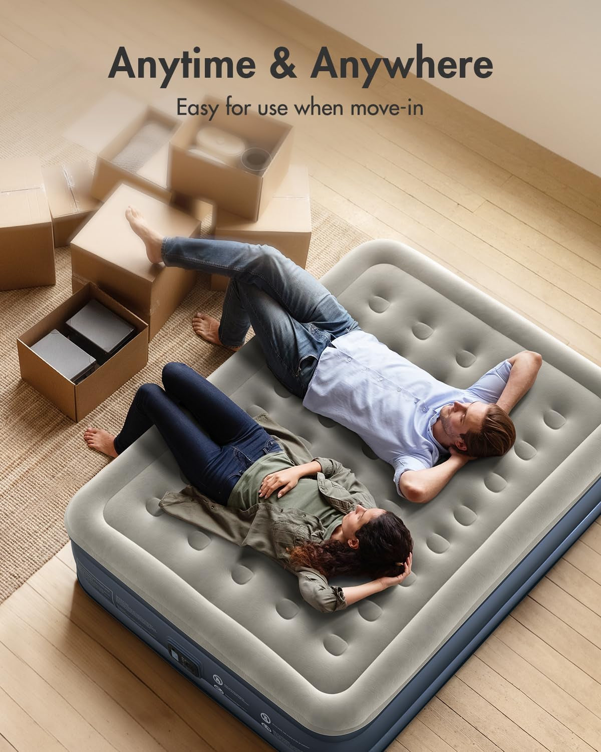 Queen Air Mattress with Built in Pump, 18 Raised Comfort Inflatable Blow up Mattress, Upgraded Four Chamber Portable Air Bed for Camping, Guests and Home, Colchon Inflable, 650 Lbs Max