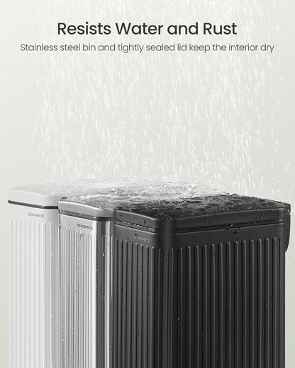 Bathroom Trash Can, 1.6-Gallon (6 L) Trash Bin with Lid, Slim for Small Spaces, Stainless Steel Garbage Can, Soft Close, White ULTB563W02
