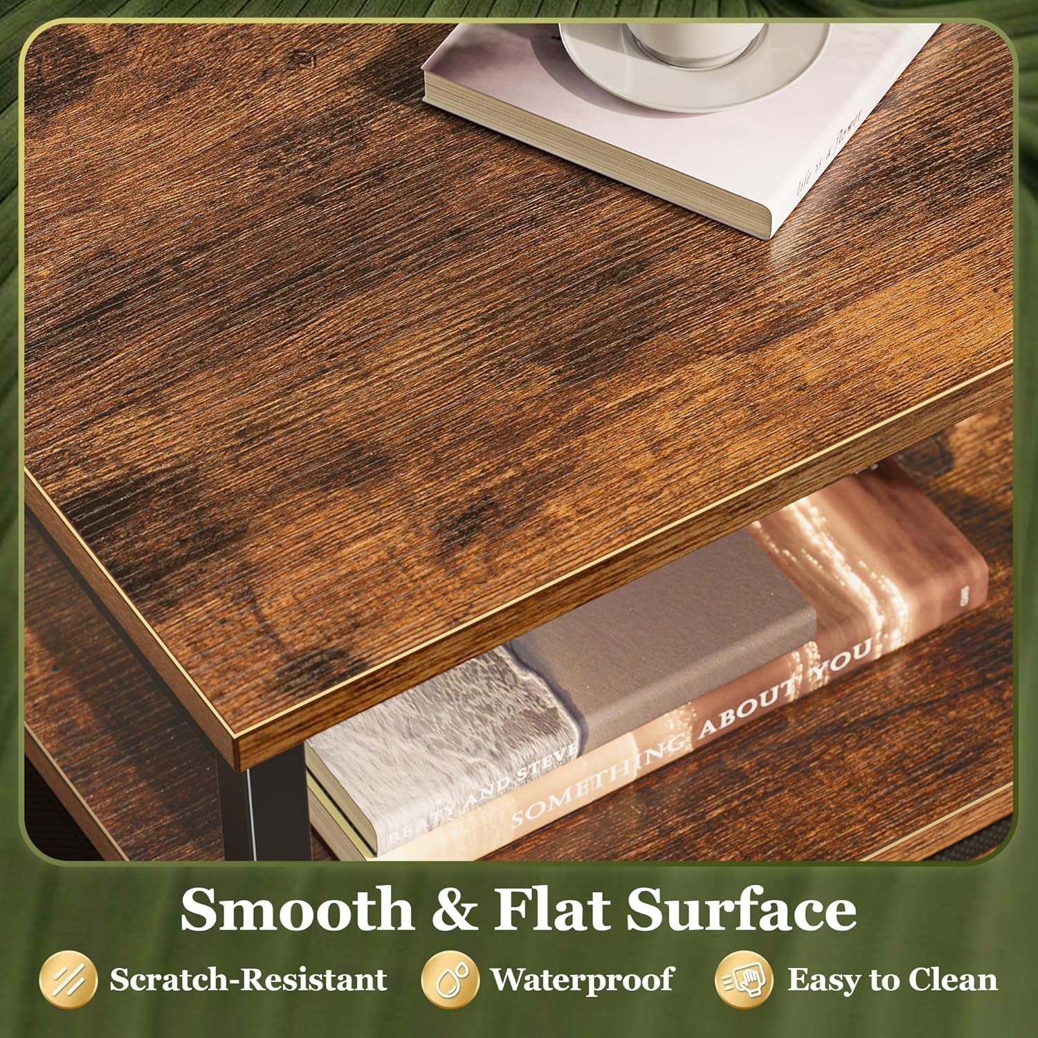 Night Stand Set of 2, Nightstand with 2 Drawers, Bed Side Table with Open Shelf, Wooden Top, End Table, Fabric Drawer, for Bedroom, Rustic Brown