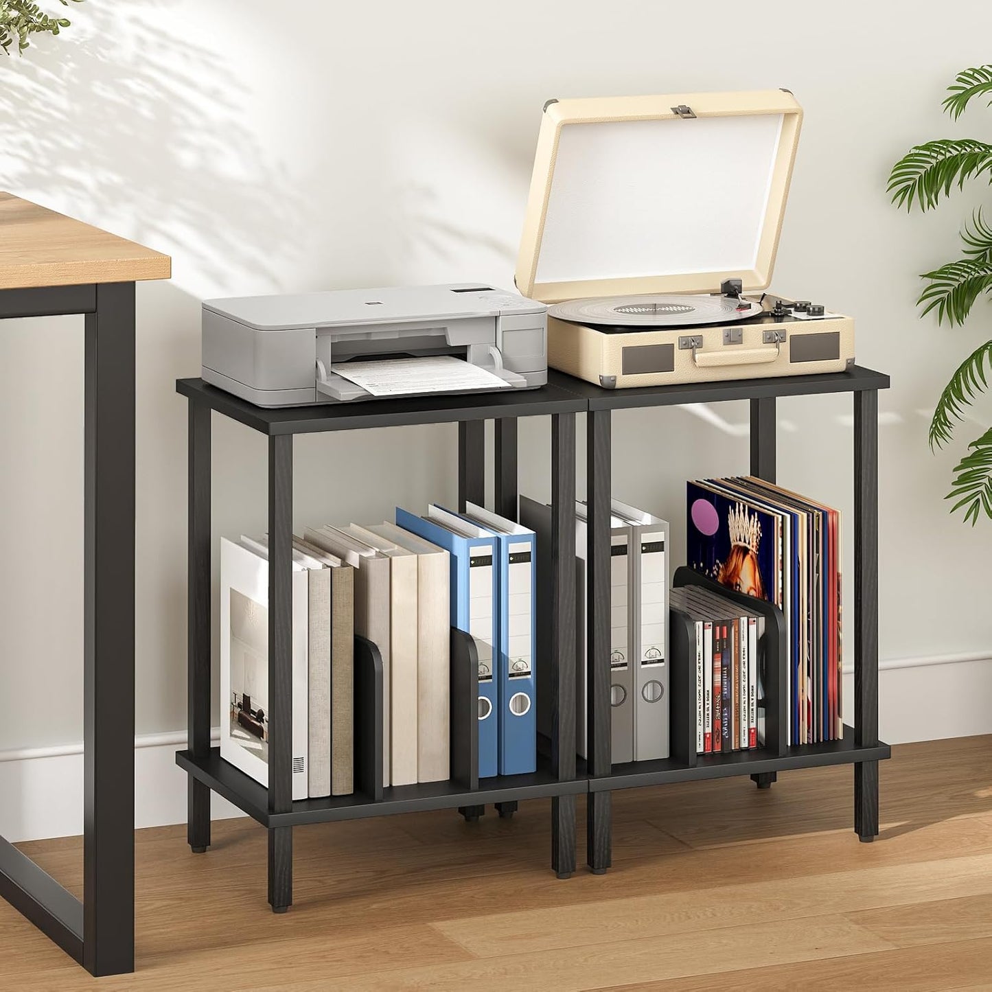 Small End Table, 2-Tier Record Player Stand Vinyl Record Turntable Stand with Storage up to 100 Albums, Small Side Table for Living Room, Bedroom Black, BK05RS01