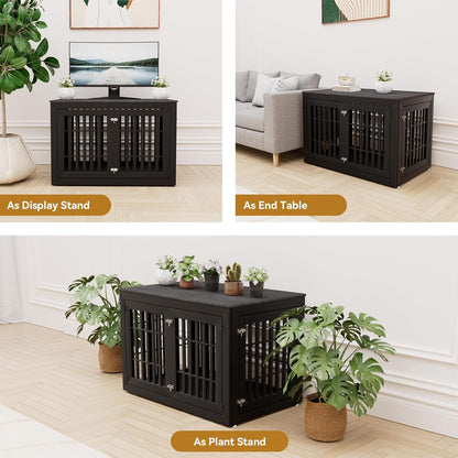 48 Inch Heavy-Duty Dog Crate Furniture, Decorative Wooden End Table Kennel with Waterproof Top & Wide Metal Tubes, for Large & Extra Large Dogs, Black