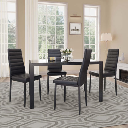 5 Piece Glass Dining Table Set, Kitchen and Chairs for 4, PU Leather Modern Room Sets for Home, Kitchen, Living Room