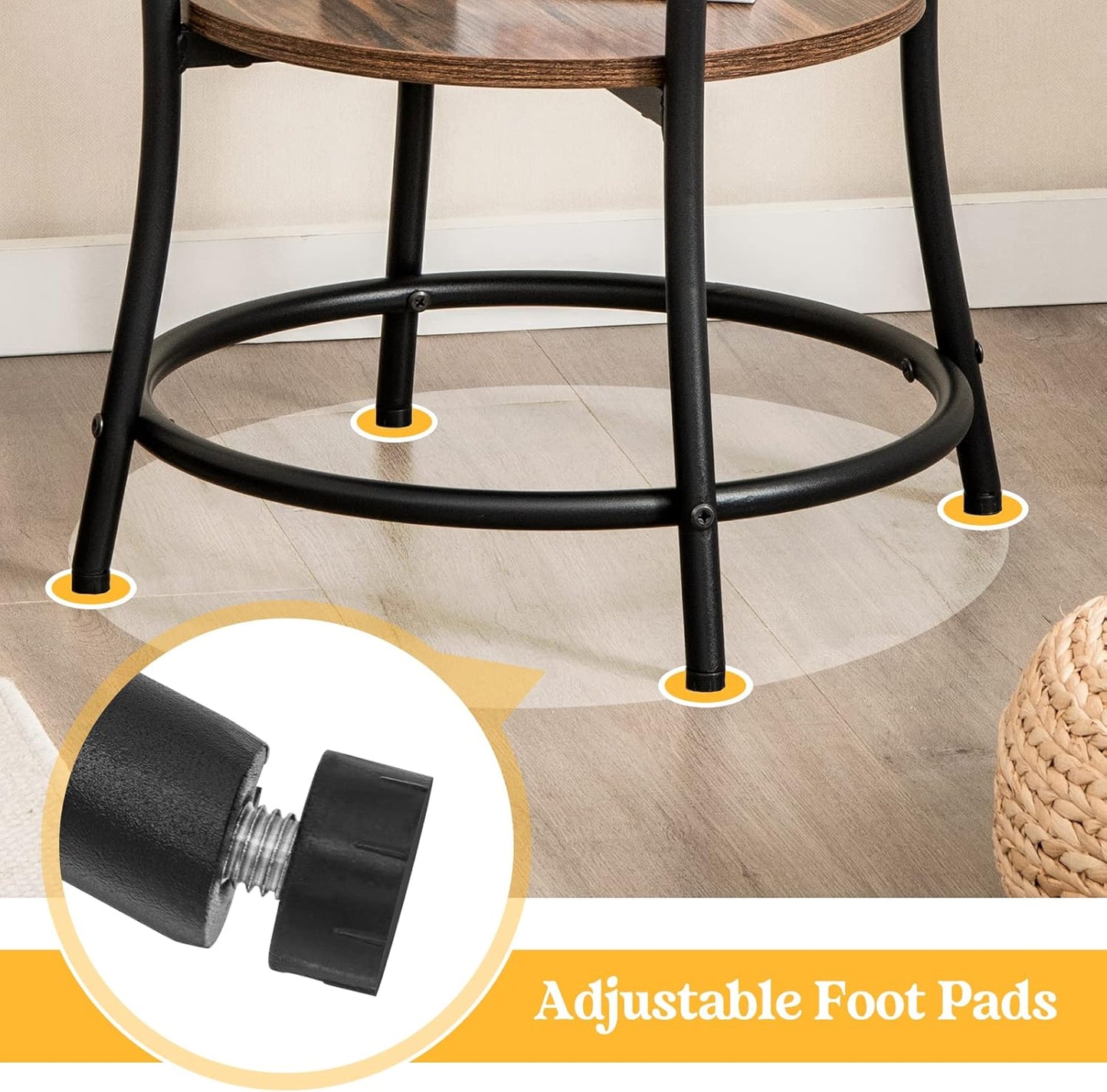 round End Table Set of 2, Industrial Side Table with 2 Storage Shelves & Sturdy Metal Frame, Versatile Bedside Table for Bedroom Living Room Small Space, Easy Assembly (2, Brown)