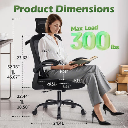 High back mesh ergonomic office chair with headrest and wheels, view 2