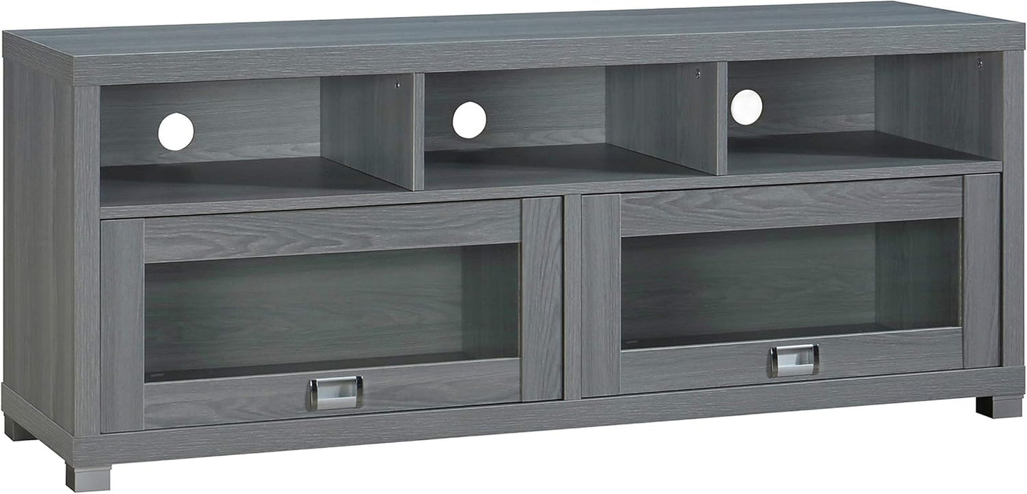 65” TV Stand with Storage & Glass Display Cabinets, Grey TV Stand for Living Room or Bedroom with Cable Management, Fits Screens up to 65 Inches When Measured Diagonally, Grey