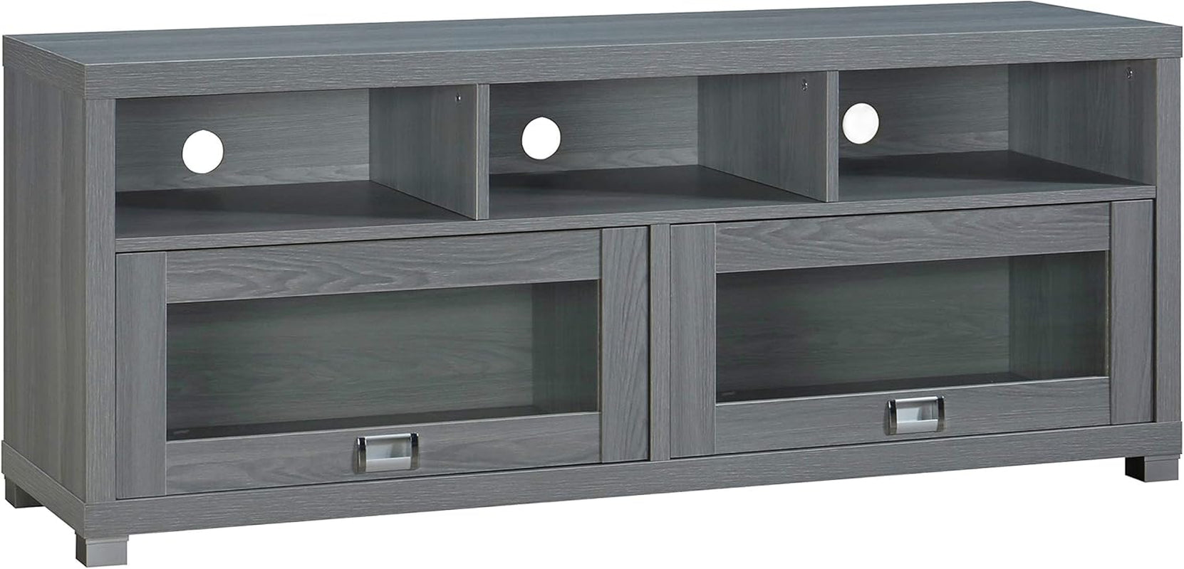 65” TV Stand with Storage & Glass Display Cabinets, Grey TV Stand for Living Room or Bedroom with Cable Management, Fits Screens up to 65 Inches When Measured Diagonally, Grey