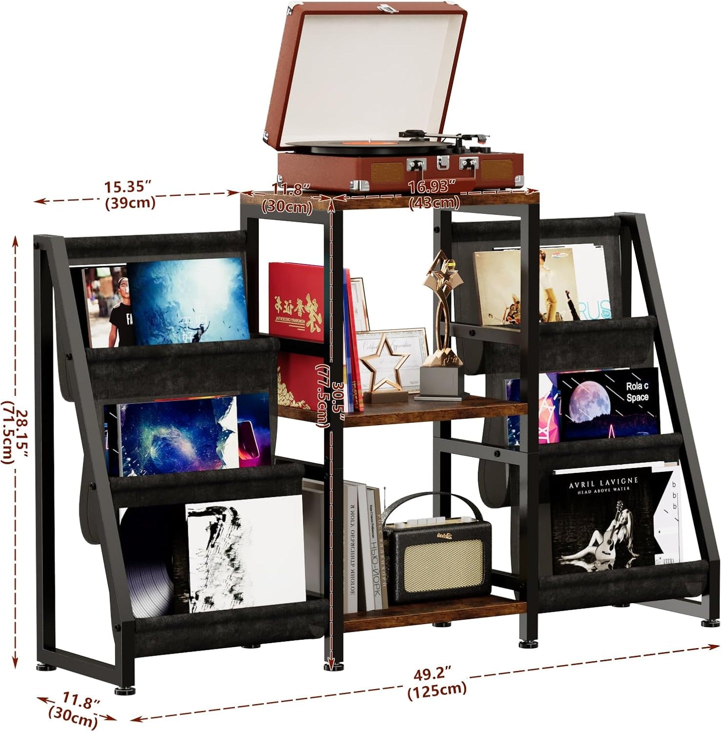 Record Player Stand with 6-Tier Vinyl Storage, Holds up to 280 Albums, Turntable Stand with Record Holder Display Shelf, Brown Record Cabinet for Media Stereo Audio