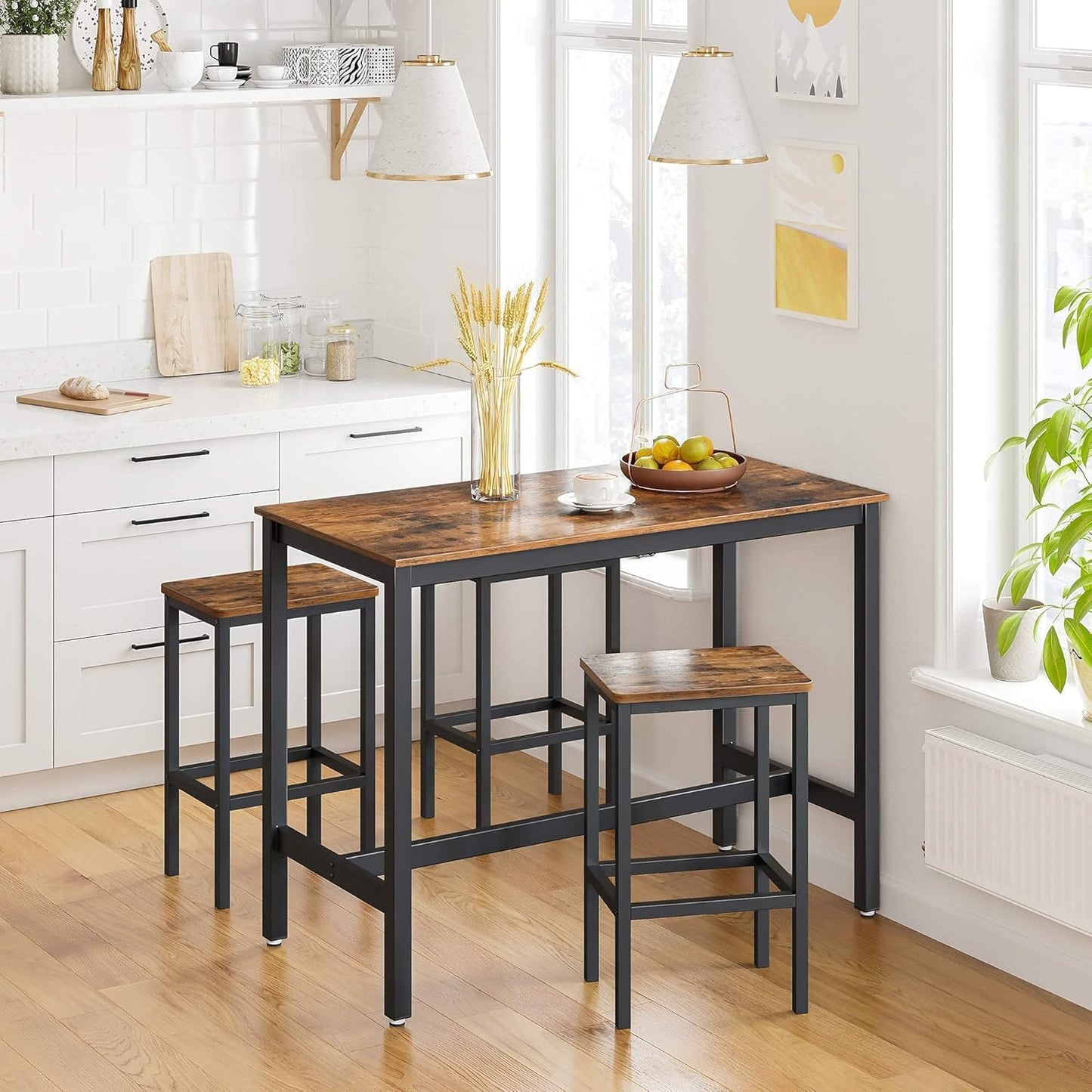 Bar Stools, Set of 2 PU Upholstered Breakfast Stool, 15.7 X 11.8 X 24.4 Inches, Backless, Simple Assembly, Industrial, Dining Room Kitchen Counter Bar, Black Seat and Black Frame ULBC068B81