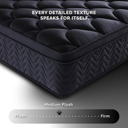 12 Inch Full Size Mattress 54”Wx75”L, Black Individual Pocket Spring Innerspring Mattress with Motion Isolation & Pressure Relief, Mattress in a Box