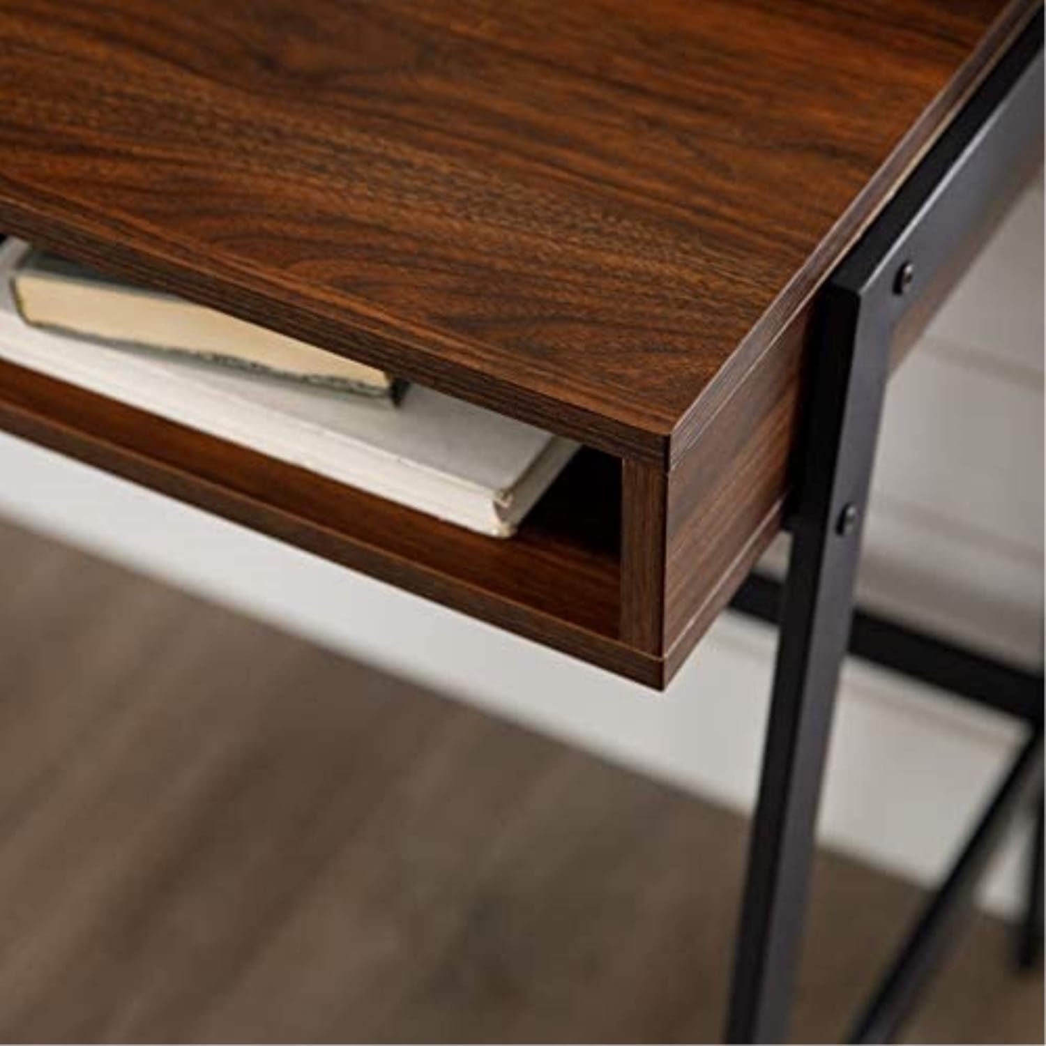 Industrial Mesh Wood Laptop Computer Writing Desk Home Office Workstation Small, 42 Inch, Dark Walnut
