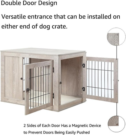 25.5 Inch Furniture Style Dog Crate for Small Dogs, Cats, Min Pigs, Rabbit, Indoor Aesthetic Puppy Kennel, Modern Decorative Wood Wire Pet House Cage, Pretty Cute End Side Table, Grey