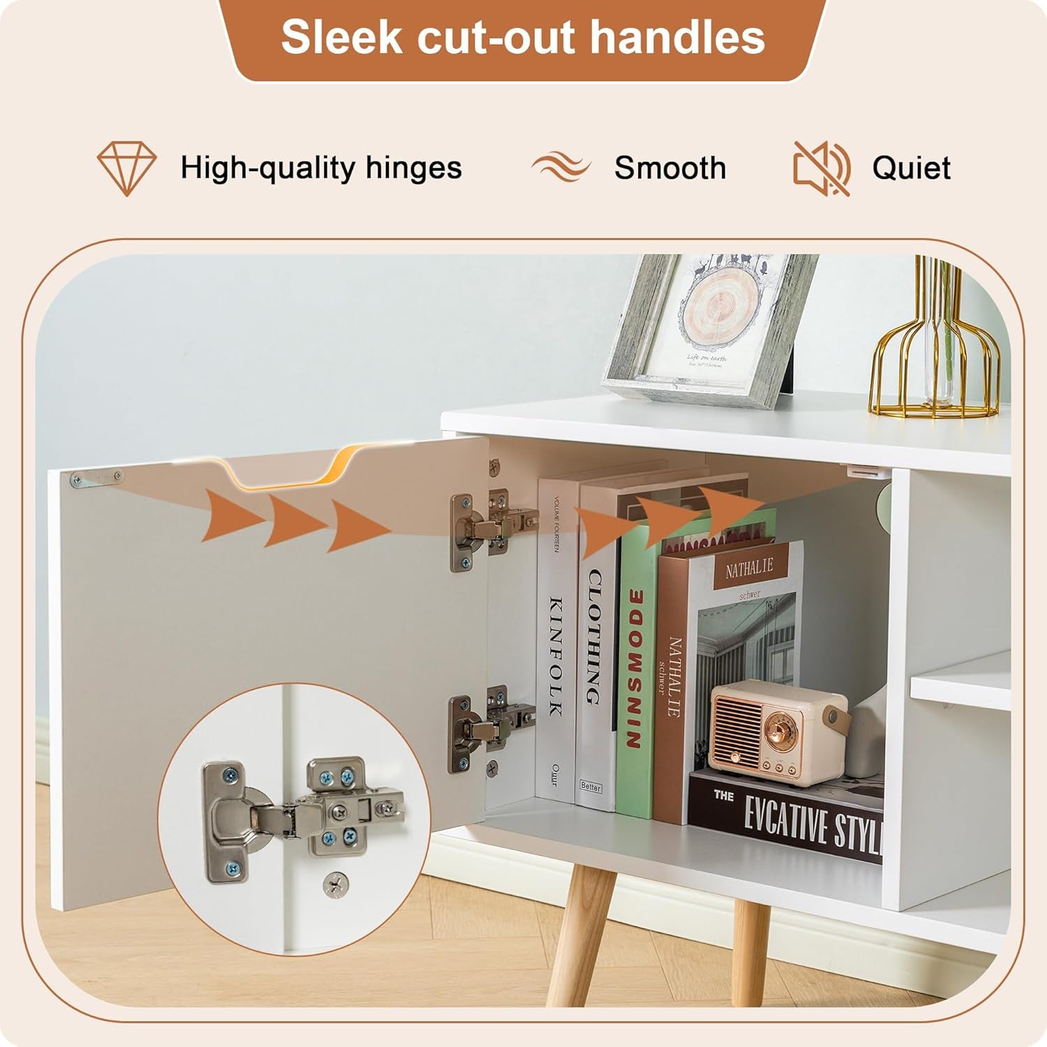 White TV Stand for 50 55 60 Inch Tvs - Media Console with 2 Cabinets & Open Shelves, Solid Wood Legs - TV Consoles for Living Room - 22" H Entertainment Center for Bedroom