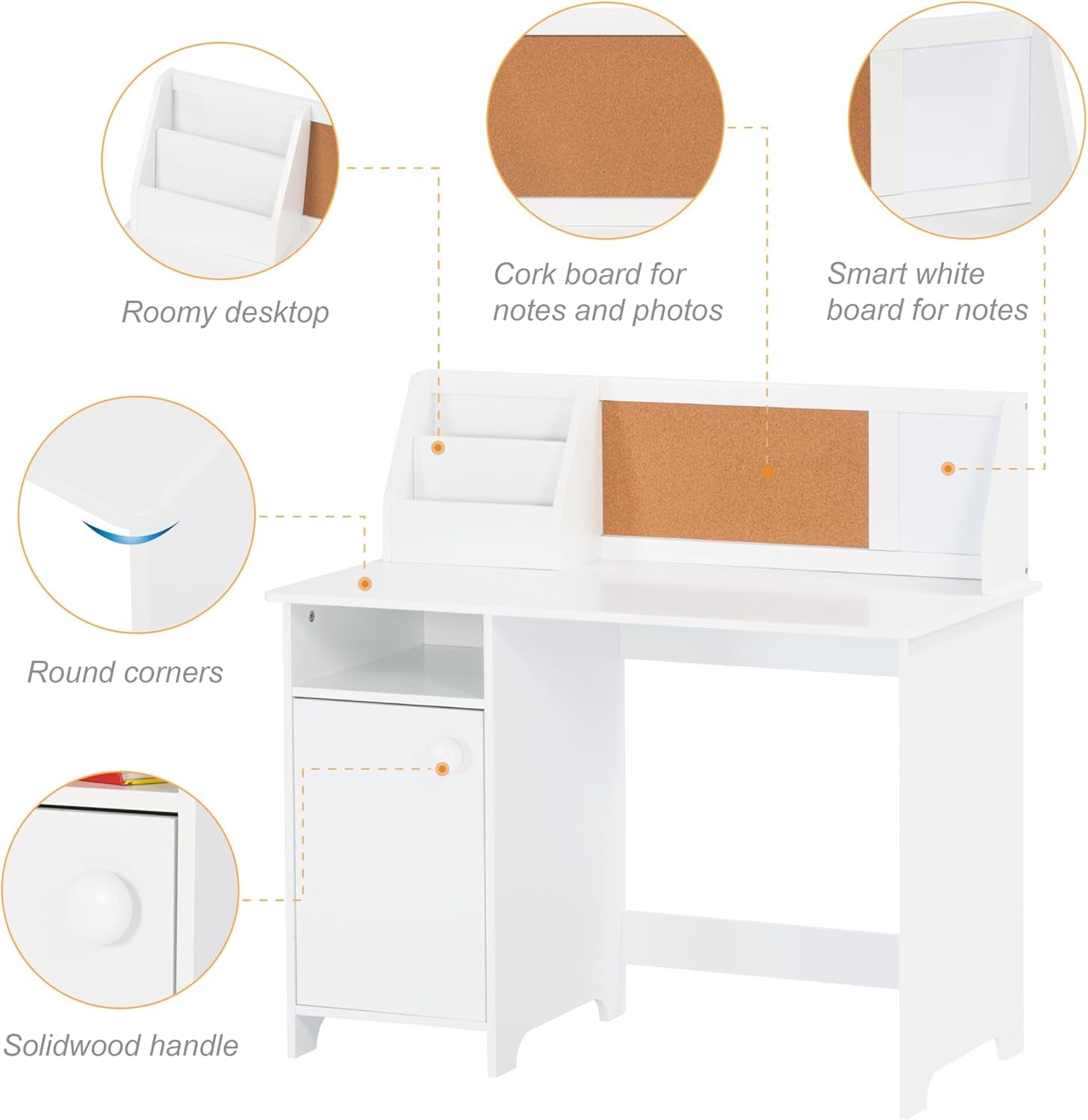 Kids Study Desk with Chair, Kids Desk and Chair Sets with Hutch for 3-8, Wooden Children Study Table, Student Writing Table Computer Workstation