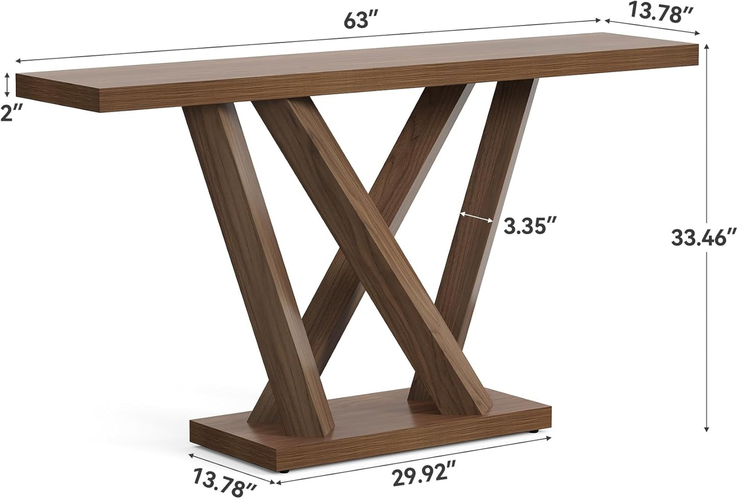 63-Inch Console Table with Geometric Base, Modern Long Narrow Accent Sofa Table behind the Couch, Wood Entryway Table for Hallway, Foyer, Living Room, Dark Brown