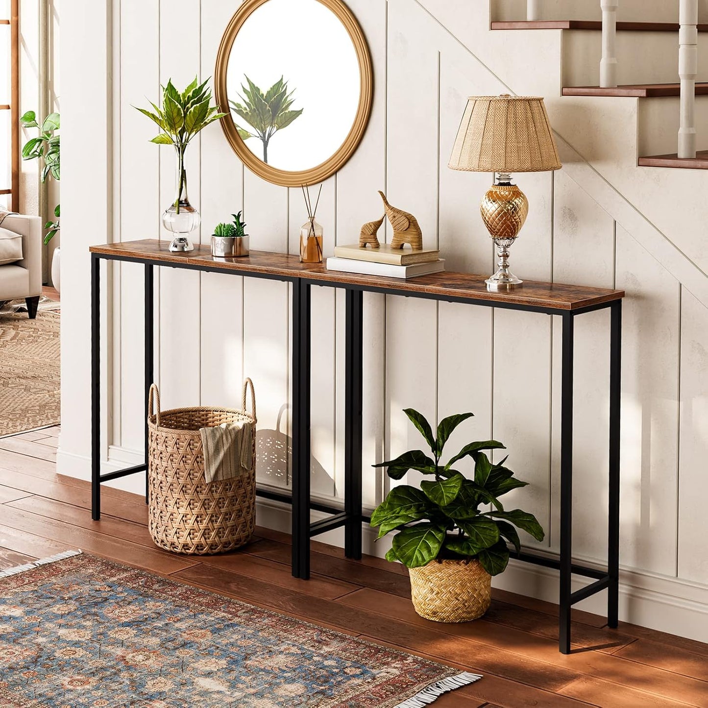 Narrow Console Table, 29.5" Small Entryway Table, Thin Sofa Side Display Table, for Hallway, Bedroom, Living Room, Foyer, Rustic Brown and Black BF75XG01