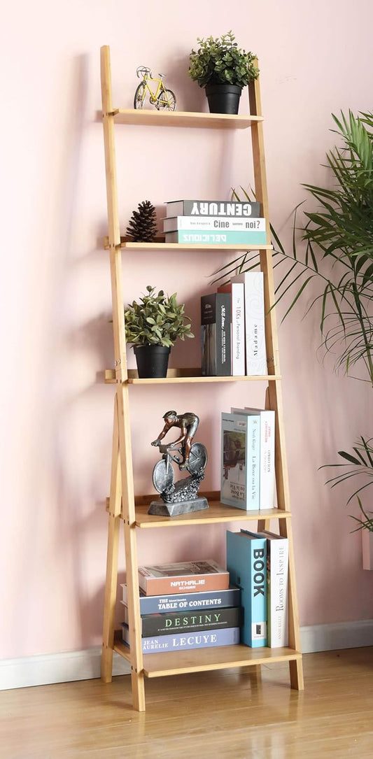 Corner Ladder Shelf Storage Shelving, 5 Tier Books/Cds/Albums/Files Holder in Living Room Home Office,Simple Assembly