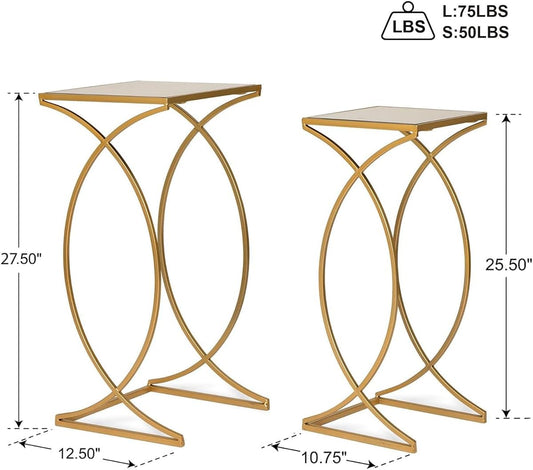 Nesting Side Tables, Set of 2 End Tables with Metal Frame & Tempered Glass Top, Coffee Tables Decorative Accent Tables for Bedroom, Living Room, Home Office - Golden