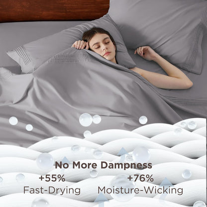 Deep Pocket Queen Sheets Set - Fits Mattresses up to 21 Inches Thick - 4 Piece Gentlesoft Bed Sheets, Moisture Wicking, Soft & Cooling Bedsheet & Pillowcases, Easy & Secure Fit, Light Grey