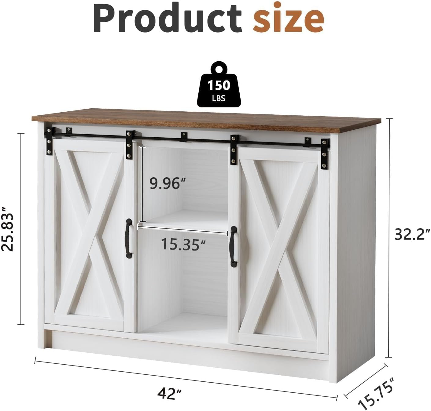 Coffee Bar Cabinet with Sliding Barn Doors, 42”Farmhouse Buffet Cabinet with Storage for Kitchen, Coffee Bar with Adjustable Shelf for Dining Room, White