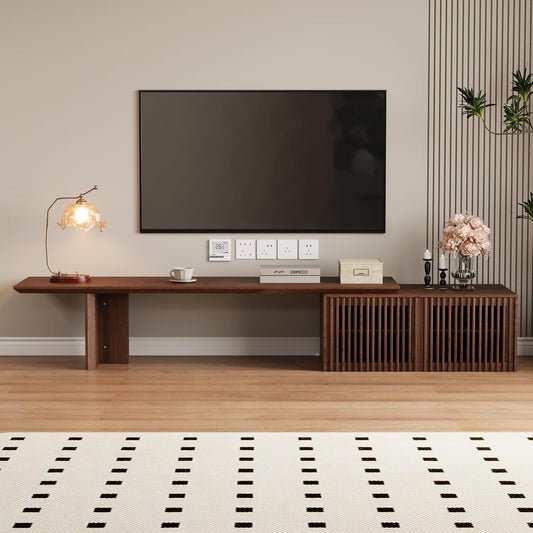 Extendable TV Stand with Storage and Shelves, Wood Entertainment Center for 55+ Inch TV, Modern TV Console, Minimalist Media Console for Living Room, Bedroom-Walnut (Extendable: 78.7"-110")