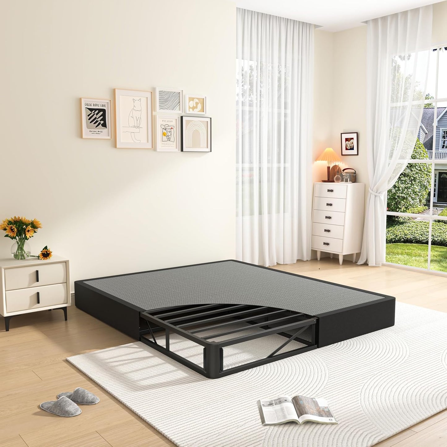 Box Springs King Size 10 Inch, High Profile King Box Spring 3500 Lbs Black Heavy Duty Metal Mattress Foundation with Easy Clean Fabric Cover, Easy Assembly