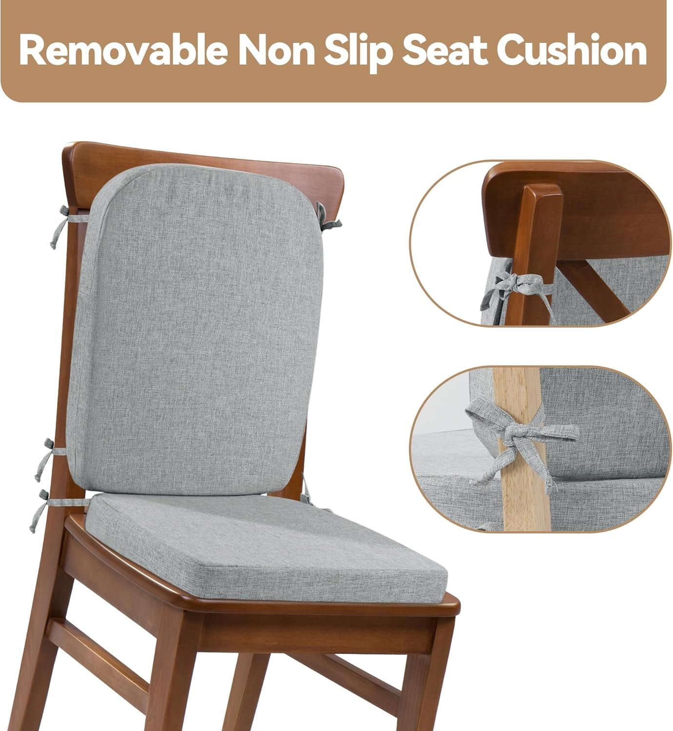 Kitchen Chair Back Cushion & Seat Cushion, Dining Room Chair Cushions,Seat Cushions for Kitchen Chairs,High Density Foam Seat Pad & Backrest,Chair Pads for Dinning Chair with Elastic Bands,Grey