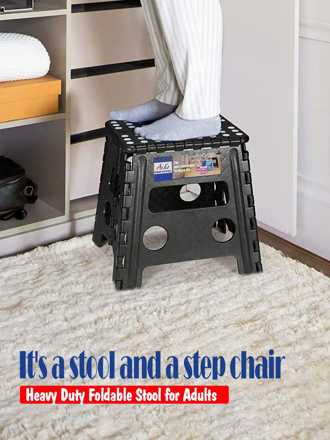 Folding Step Stool 13 Inch Heavy Duty Plastic Foldable Step Stool for Kids and Adults, Small Collapsible Fold up Stepping Stool 1 Pack