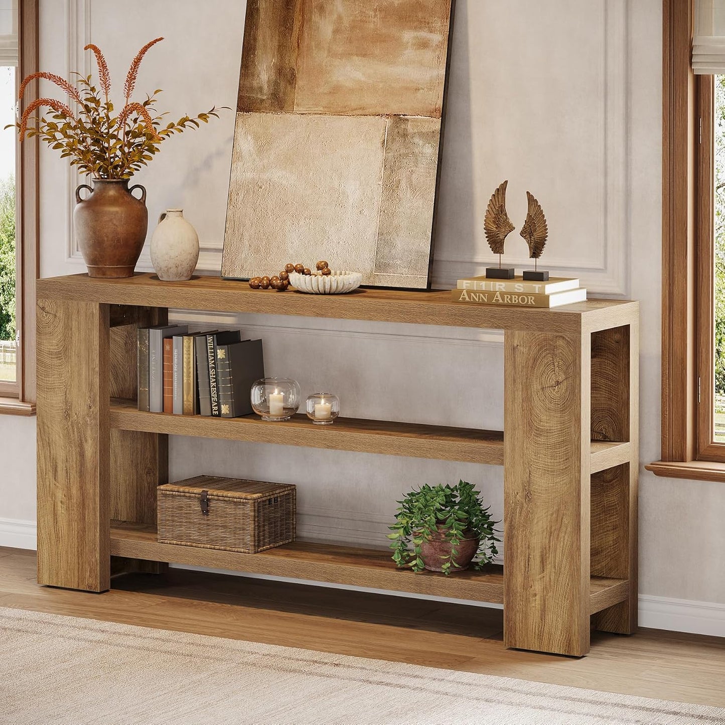 70.9-Inch Extra Long Console Table with Storage, Narrow Wooden Sofa Table behind the Couch, Farmhouse 3-Tier Entry Foyer Table for Entryway, Living Room, Hallway