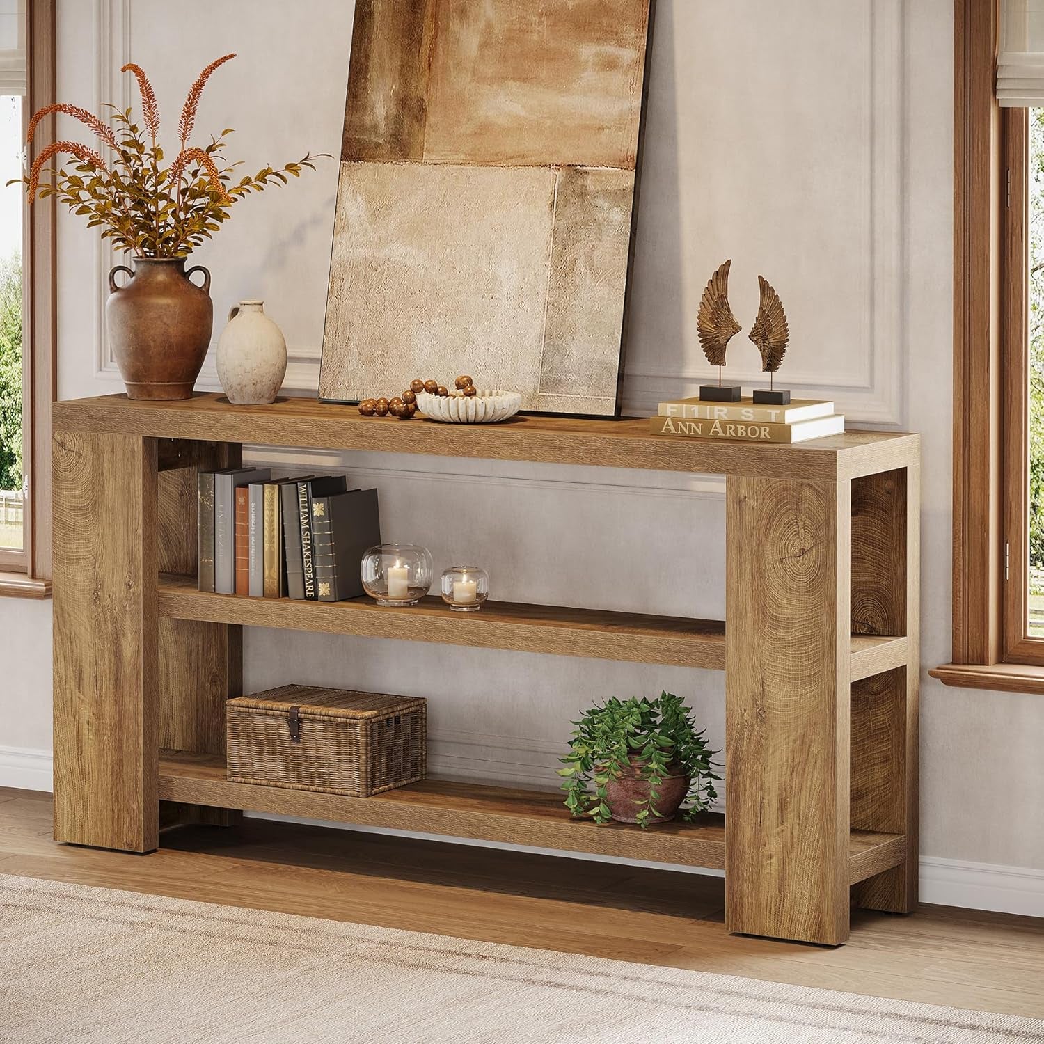 70.9-Inch Extra Long Console Table with Storage, Narrow Wooden Sofa Table behind the Couch, Farmhouse 3-Tier Entry Foyer Table for Entryway, Living Room, Hallway
