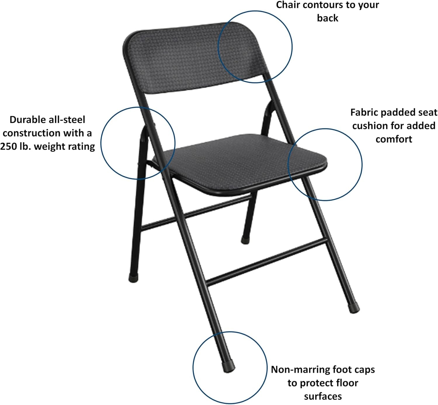 products Premium 5-Piece Table & Chair Dining Set, with 34" Vinyl Top Card Table and 4 Fabric Padded Seat & Back Folding Chairs, Black
