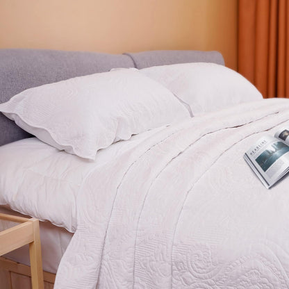 Quilted Pillow Shams Set of 2, Decorative Microfiber King Bed Pillow Shams, Soft Breathable Pillow Covers with Envelope Closure (White, 2Pcs:20 X 36Inch)