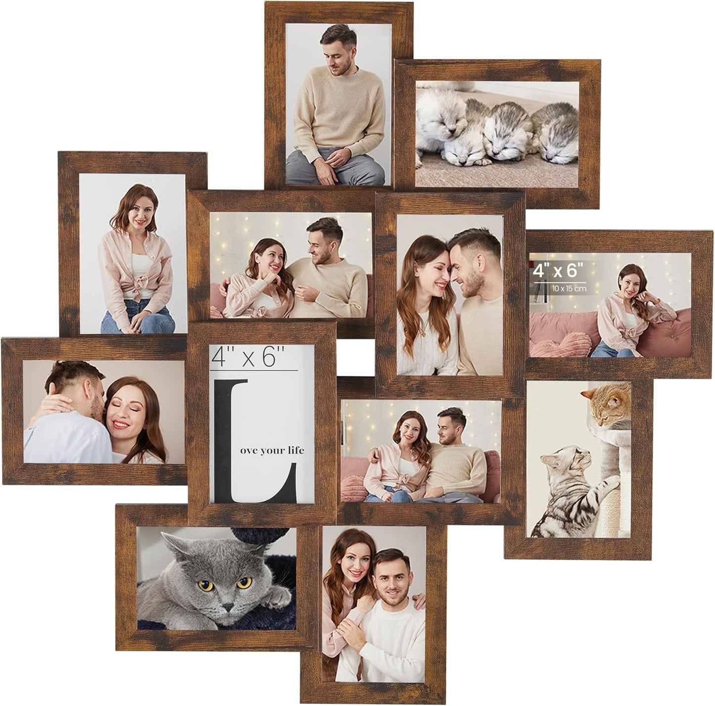 4X6 Picture Frames Collage Wall Decor, 12-Pack Photo Collage Frame, Multi Picture Frame Set with Glass Front, Assembly Required, Rustic Brown URPF022X01