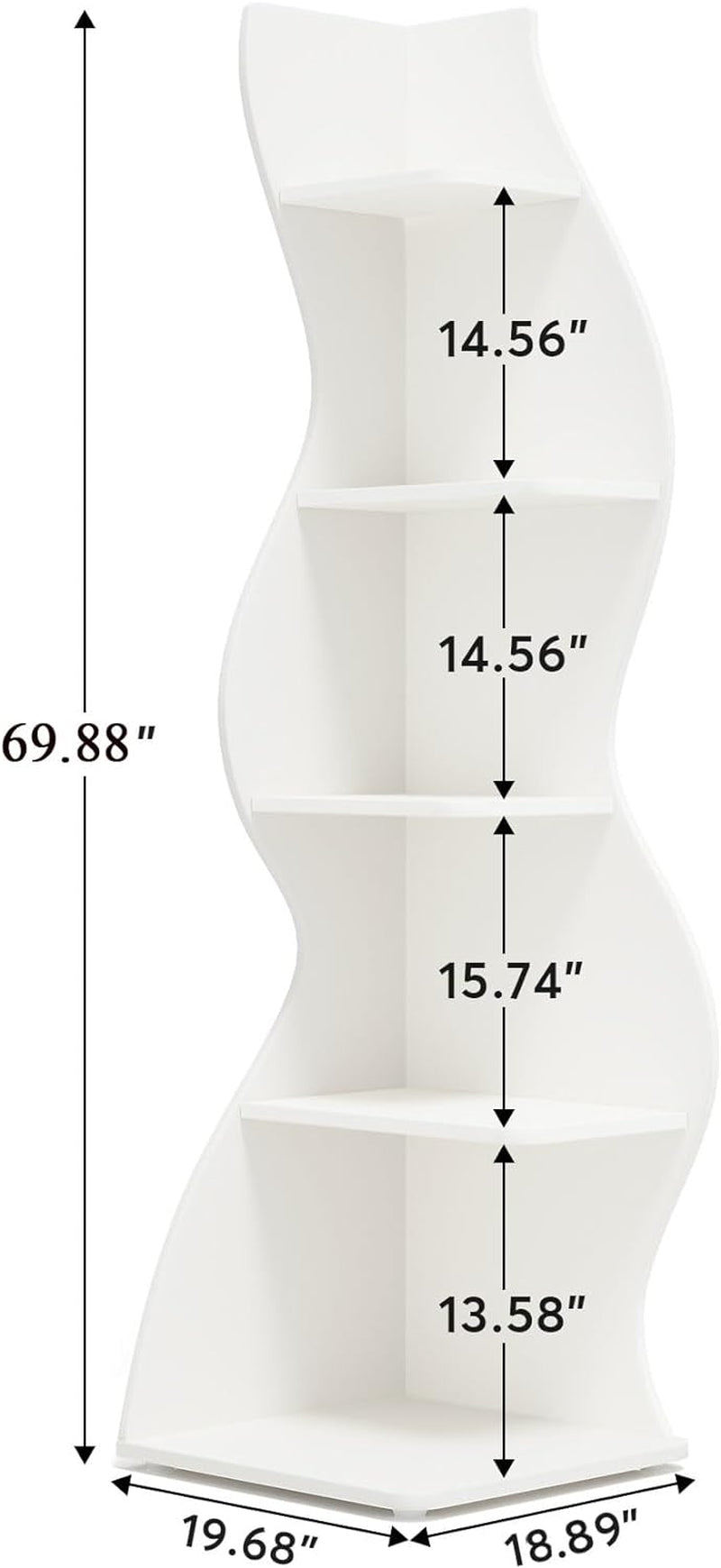 Corner Shelf, Modern 5-Tier Wall Corner Bookshelf, Stylish Corner Small Bookcase Storage Rack Plant Stand with Unique Shape for Living Room, Home Office (White, 1PC)