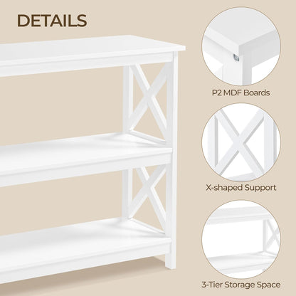 Console Table with 3 Storage Shelves, Entryway Table Sofa Side Table Narrow Long Bookshelf for Hallway Living Room, Accent Furniture, White | Bookshelf, for Hallway, for Living Room, Accent Furniture