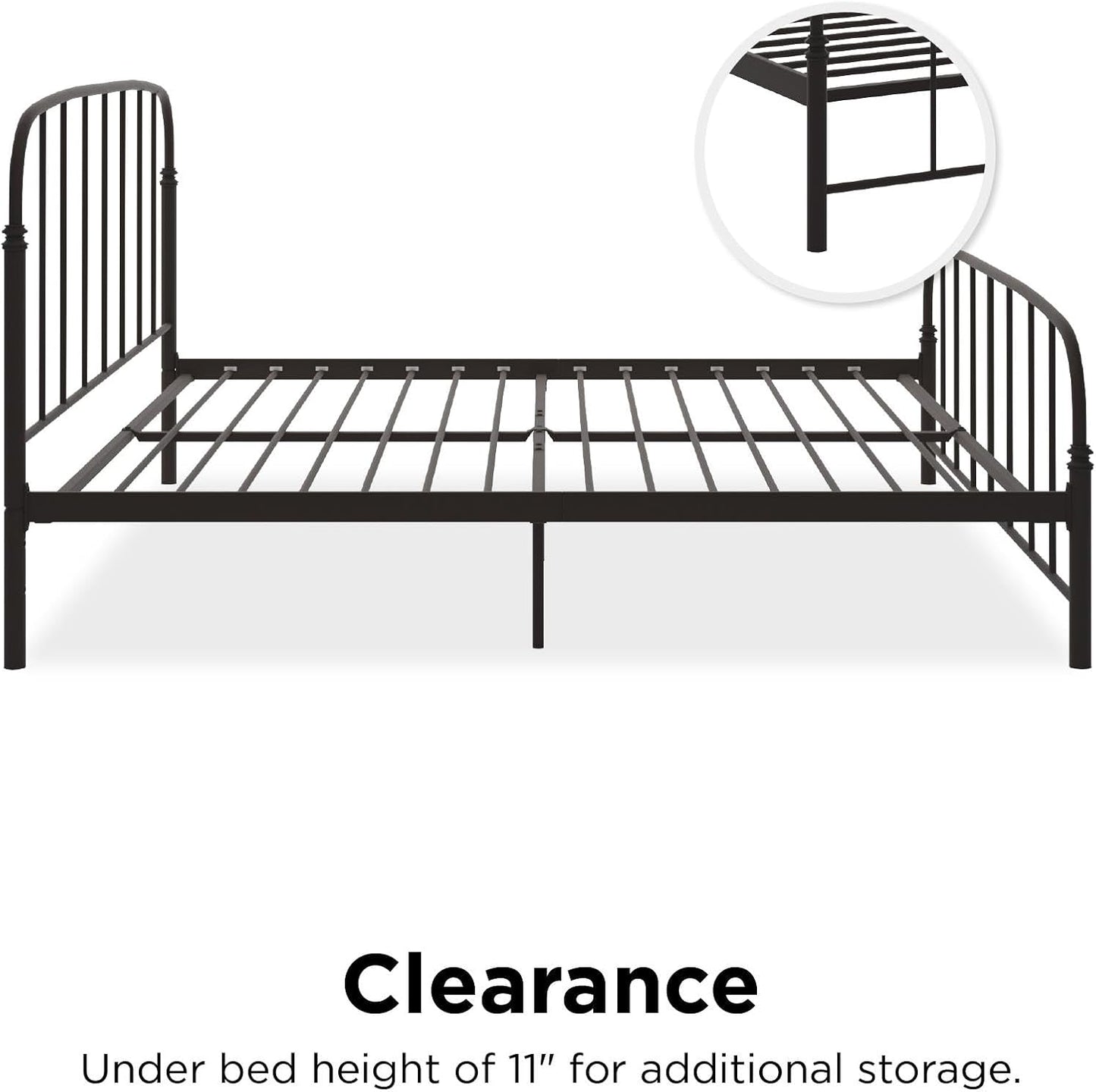 Lafayette Metal Platform Bed with Rustic Style Curved Headboard and Footboard, Adustable Base Height for Underbed Storage, No Box Spring Needed, King, Bronze