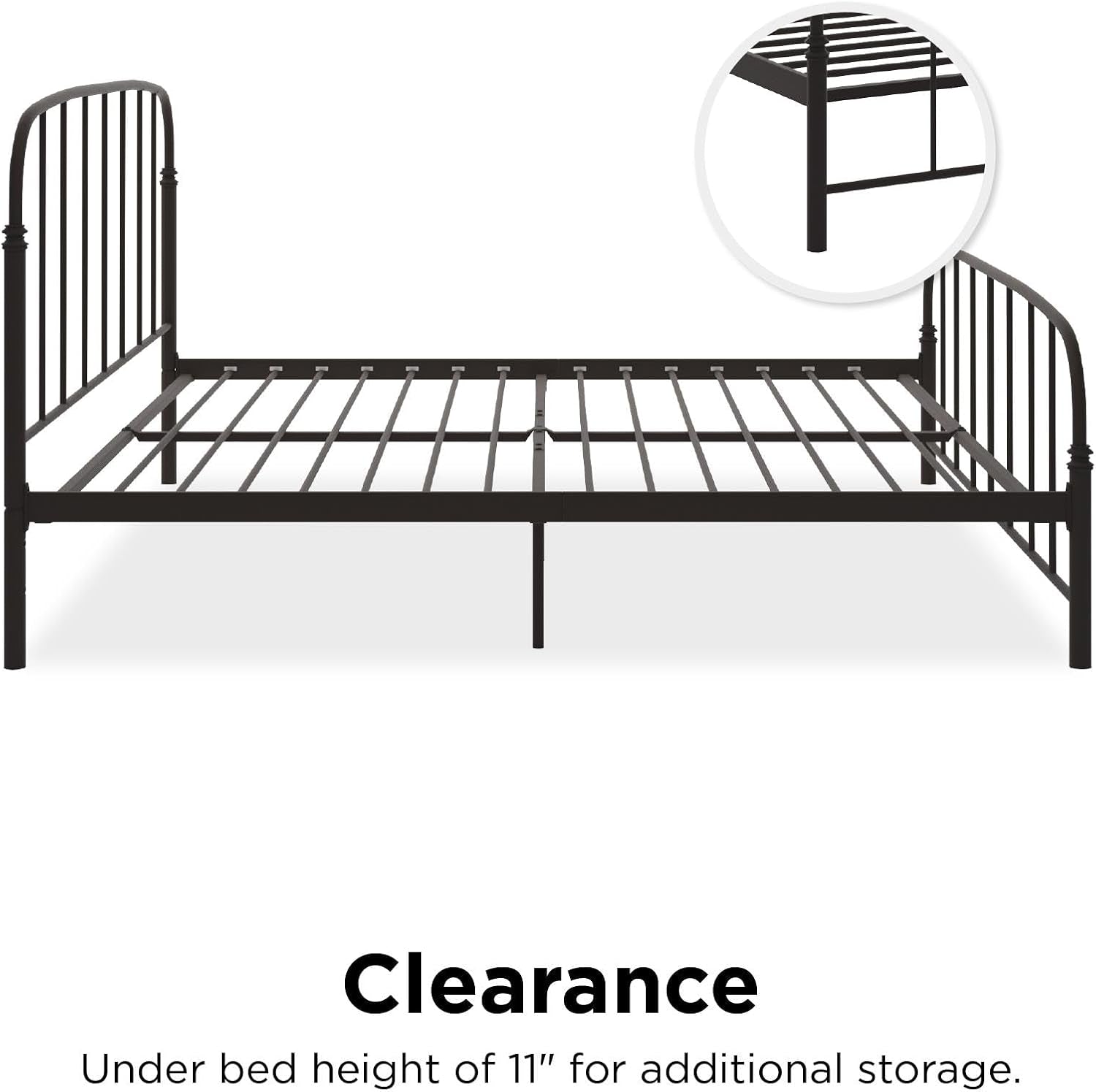 Lafayette Metal Platform Bed with Rustic Style Curved Headboard and Footboard, Adustable Base Height for Underbed Storage, No Box Spring Needed, King, Bronze