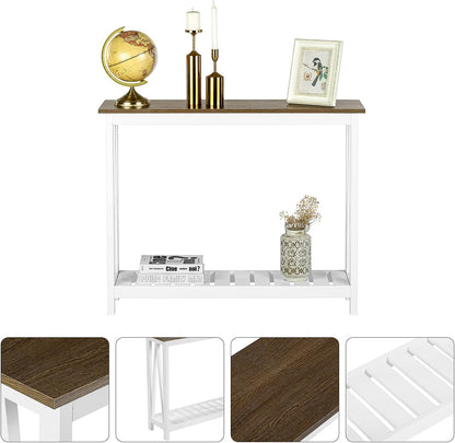 Farmhouse Console Table, Rustic Vintage Narrow Sofa Table for Entryway, Living Room, Hallway, 40 White