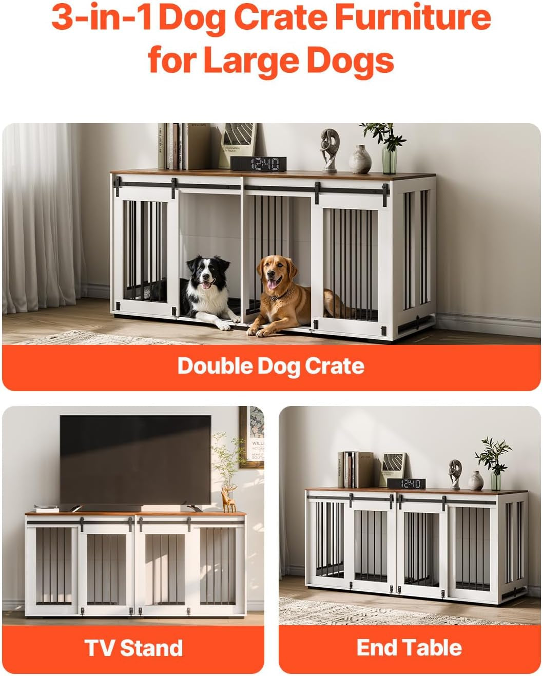 75" Dog Crate Furniture for 2 Dogs,Extra Large Double Dog Crate Furniture Large Breed with Divider & Double Doors,Large Wooden Dog Crate Furniture TV Stand for Medium Large Dogs Brown