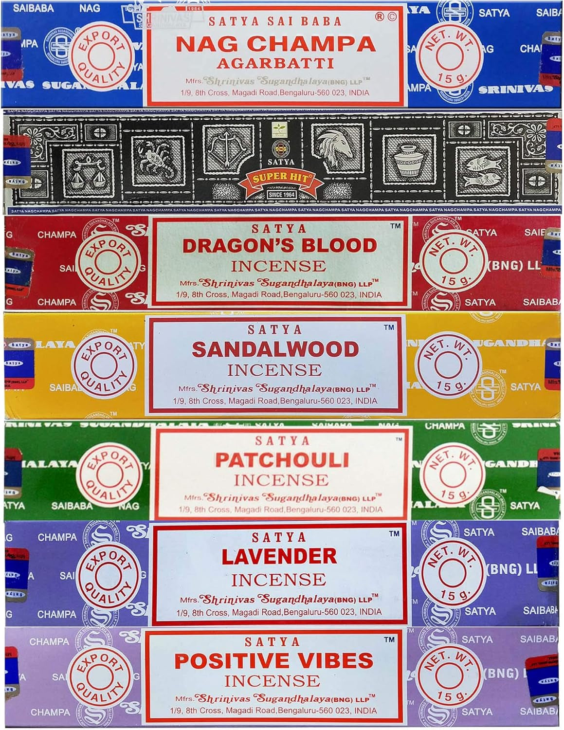 Incense Gift Set Nag Champa, Super Hit, Dragon'S Blood, Sandalwood, Patchouli, Lavender, Positive Vibes, 15 G