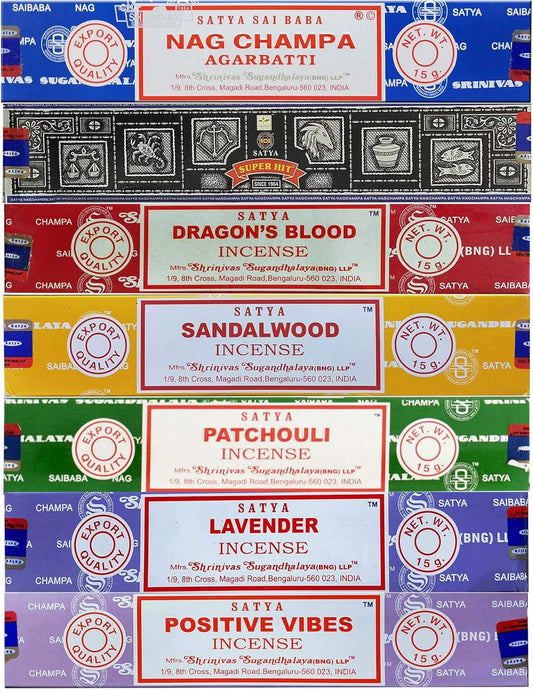 Incense Gift Set Nag Champa, Super Hit, Dragon'S Blood, Sandalwood, Patchouli, Lavender, Positive Vibes, 15 G