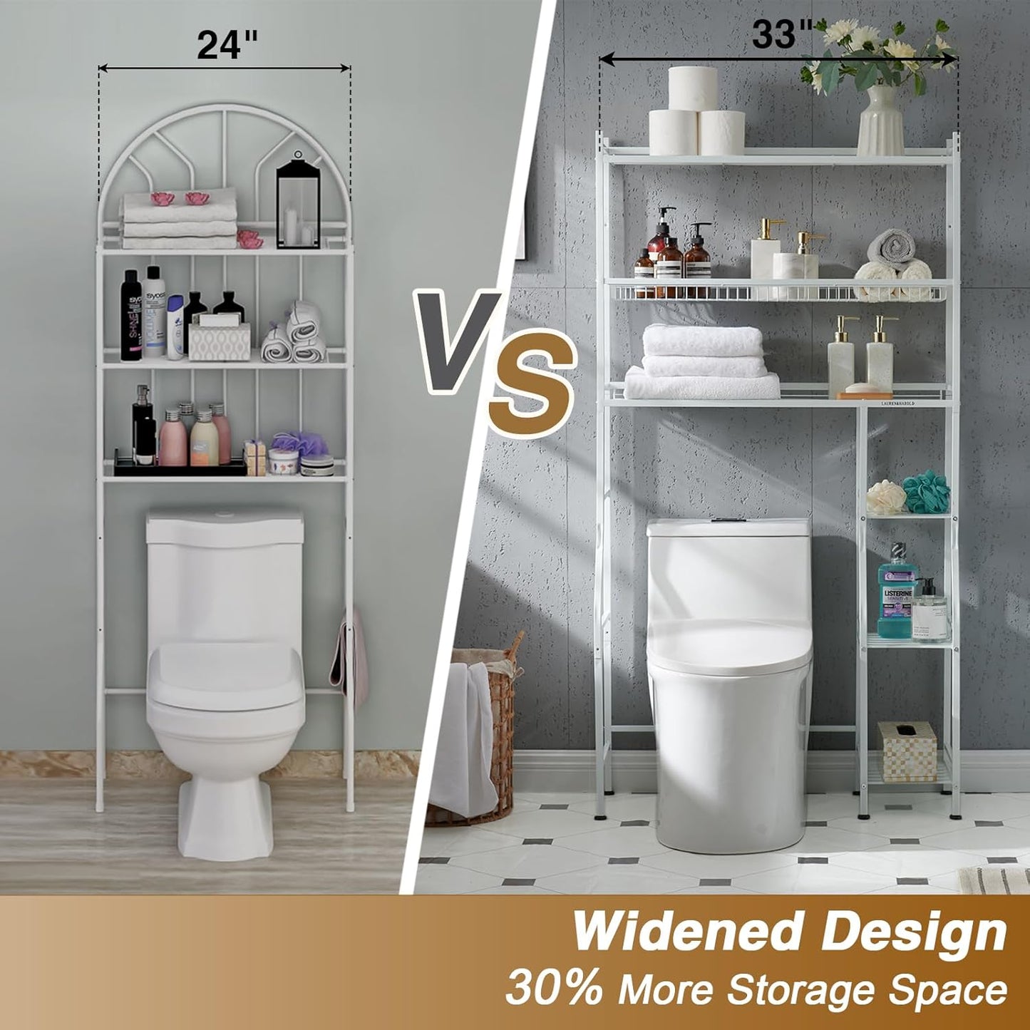 6-Tier over the Toilet Storage with Side Rack, 32.8" W X 12.2" D X 61" H over Toilet Bathroom Organizer, Freestanding above over Toilet Storage Shelf for Restroom, Laundry, White