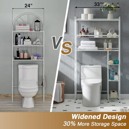 6-Tier over the Toilet Storage with Side Rack, 32.8" W X 12.2" D X 61" H over Toilet Bathroom Organizer, Freestanding above over Toilet Storage Shelf for Restroom, Laundry, Black
