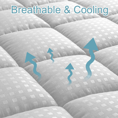 Queen Mattress Pad Quilted Fitted Mattress Protector Cooling Pillow Top Mattress Cover Breathable Fluffy Soft Mattress Topper with 8-21" Deep Pocket