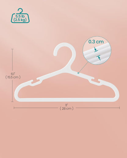 Baby Hangers 60 Pack, Plastic Kids Hangers for Closet, 11 X 6.1 Inches, for Children Aged 0-6 Years, Space-Saving, Non-Slip, Cloud White UCRP080W01