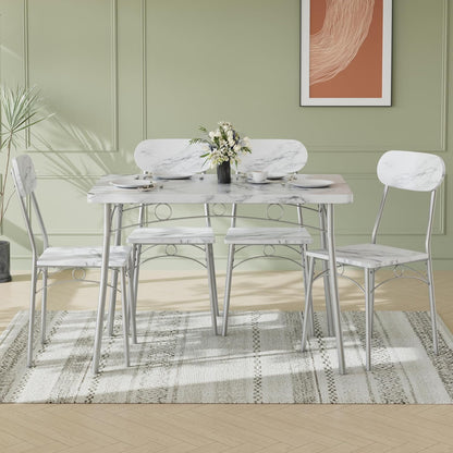 Dining Table Set for 4, 5-Piece Kitchen Table with 4 Chairs, MDF Board Tabletop with Metal Frame for Small Space, Compact Dinette, Breakfast Nook, White