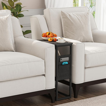 C Shaped End Table, Side Table for Couch, Sofa Table with Storage Bag, TV Tray for Living Room, Bedroom, Brown TB01BB082