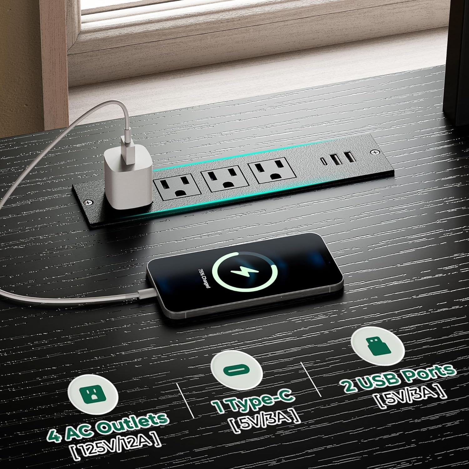 63 Inch LED TV Stand for 65 70 Inch TV, Entertainment Center with Open Shelves and Power Outlets, TV Console for Living Room, Media Console with Drawers, Black