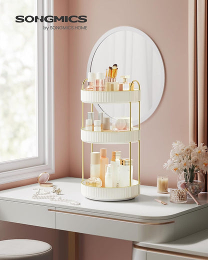 Makeup Organizer, 3-Tier round Rotating Skincare Organizer Countertop, Customizable, Toiletries Vanity Organizer, Lazy Susan, Gift, Cloud White UJKA011W01